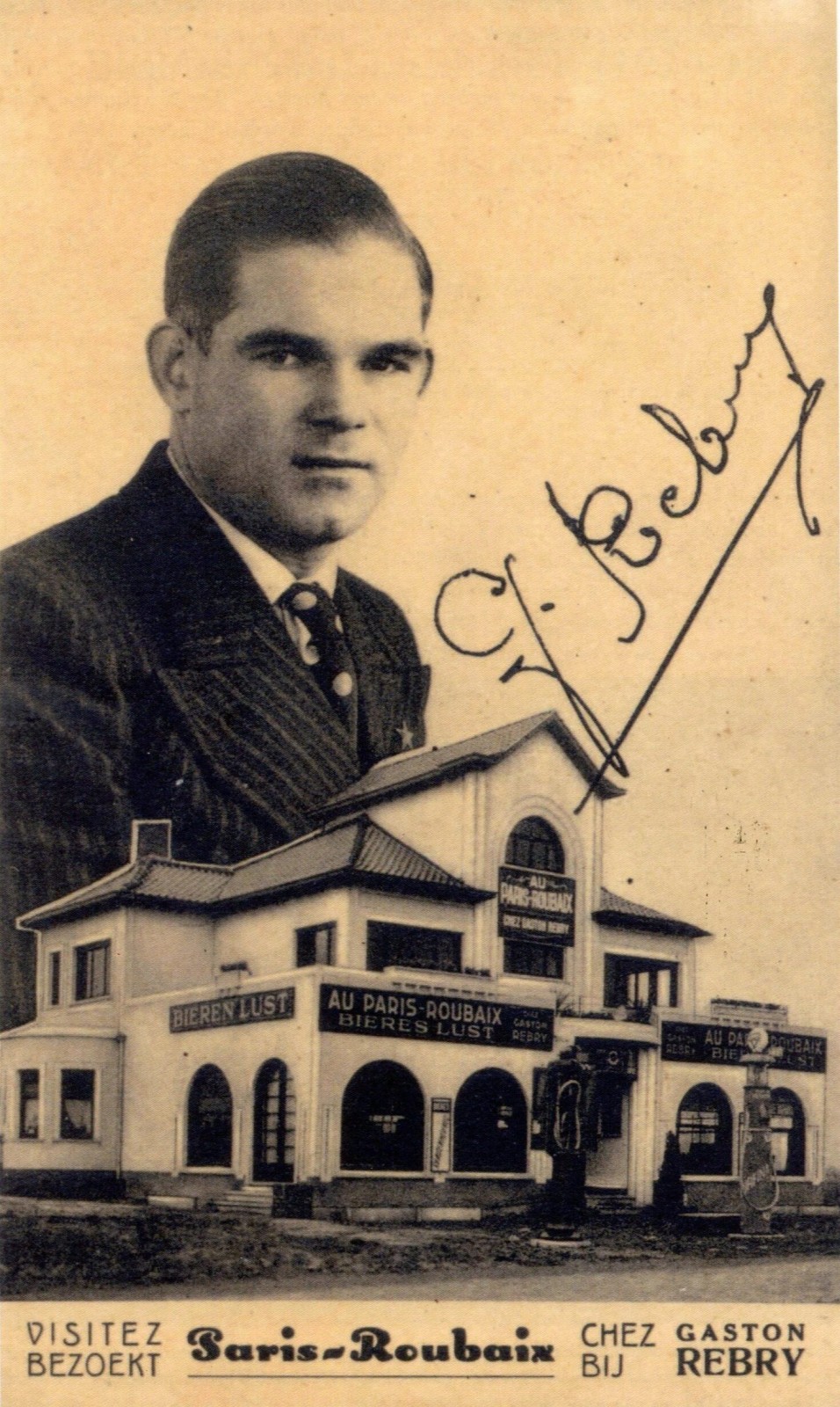 Visitekaartje van café Paris-Roubaix, uitgebaat door Gaston Rebry