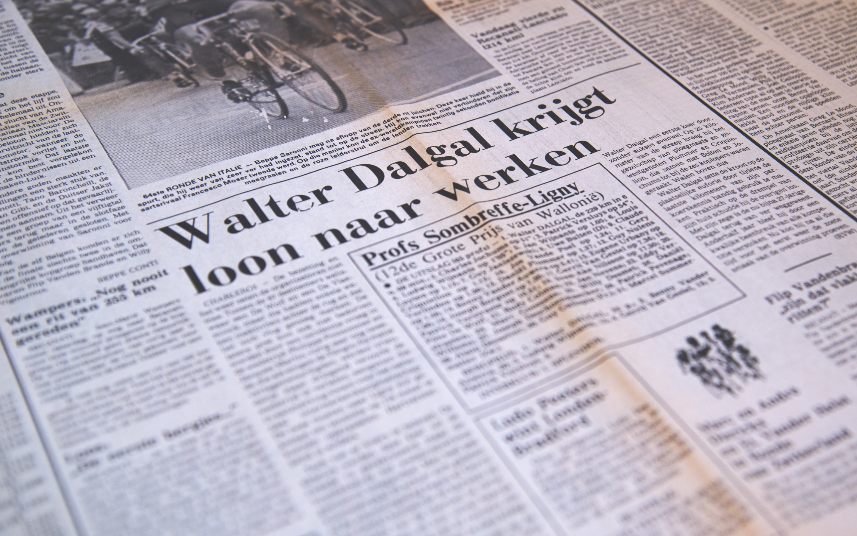 Krantenartikel over de overwinning van Walter Dalgal in de Omloop van Wallonie 1981