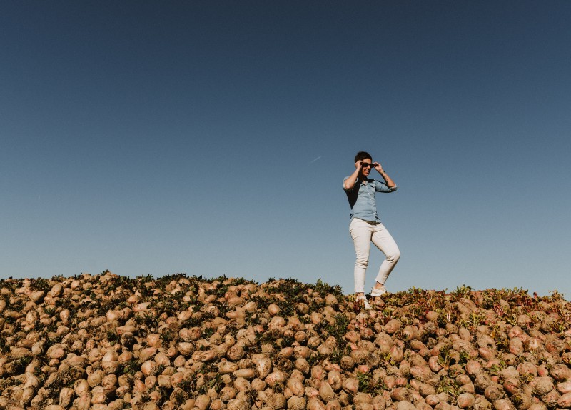 Kim de Baat op een berg bieten