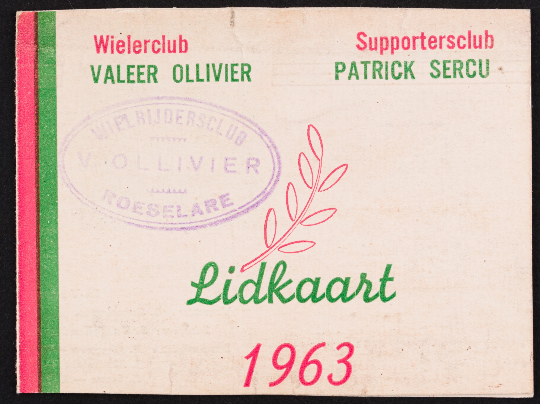 Lidkaart van de supportersclub van Patrick Sercu